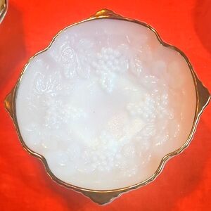 Vintage Anchor Hocking Milk Glass Bowl With Grape Vine Fold Trim